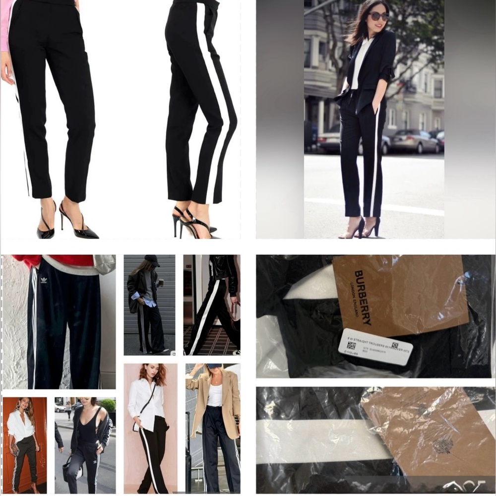 BURBERRY FASHION FORWARD STRIPE BLACK / WHITE STRAIGHT FIT TAYLOR TROUSERS